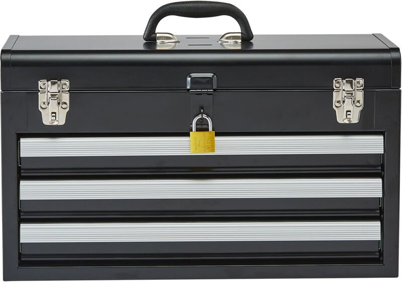 Werkzeugkasten aus Metall – 52,1 cm, tragbar, mit 3 Schubladen, EVA-Innenmaterial, Kugellagerauszug, Verriegelung, Pulve...