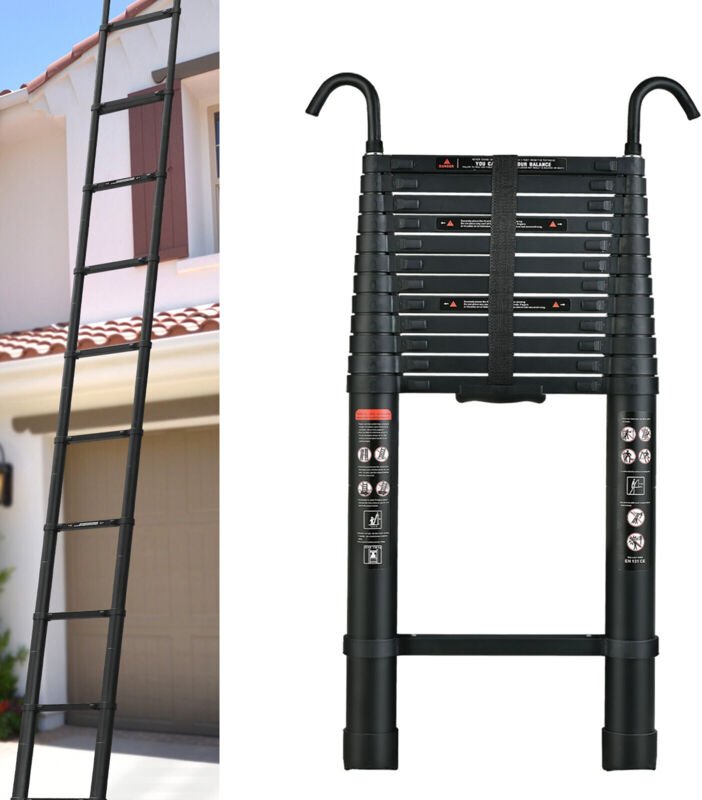 Ausziehbar 5m 16.4FT Leitern 150kg Belastbarkeit Alu Teleskopleiter Mit 2x Haken