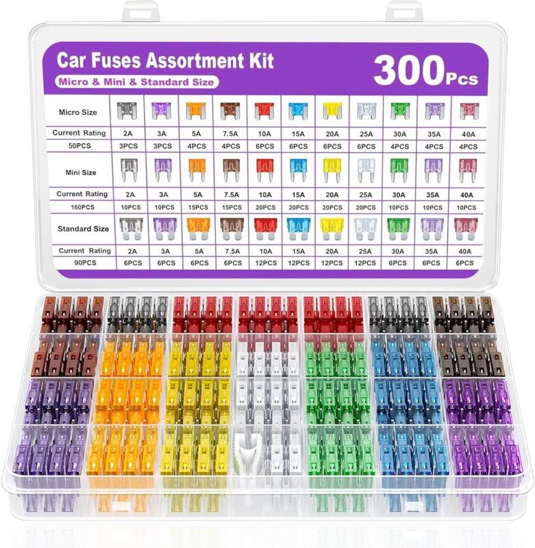300 Kfz-Sicherungen, Autosicherungen, 12V-Sicherungskasten, 2A-40A, geeignet für Pkw und Lkw