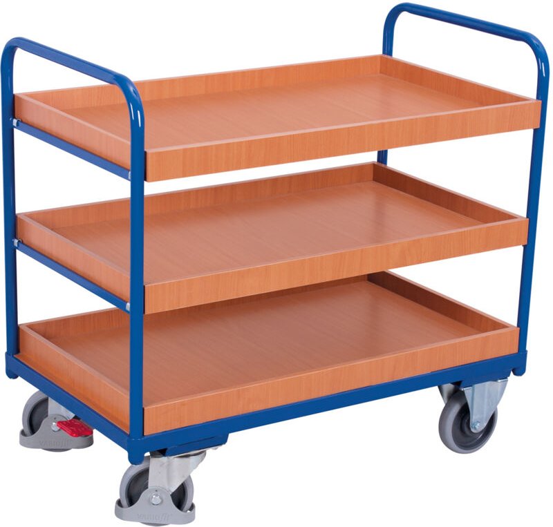 VARIOfit Etagenwagen, niedrig mit 3 Ladeflächen, umrandet 965x655mm Anthrazitgrau RAL 7016