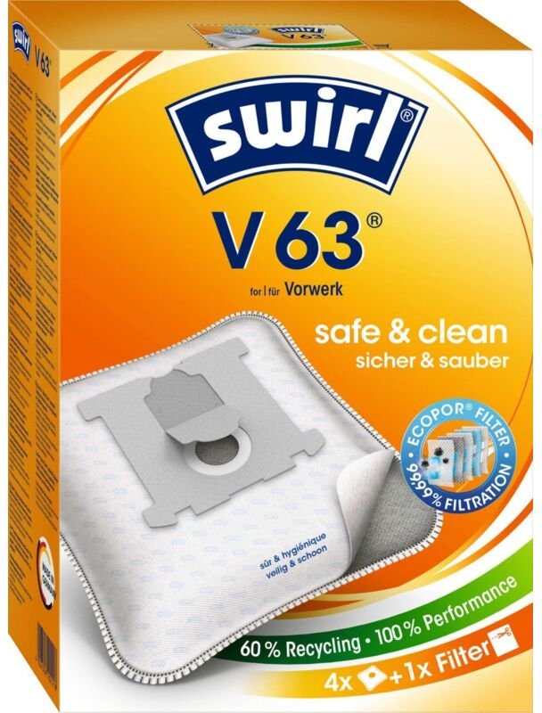 Swirl V 63 EcoPor Staubsaugerbeutel 4 Staubbeutel + 1 Filter Staubsaugerbeutel