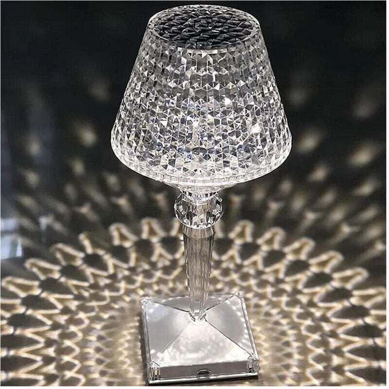 Vtizikl Lampada Da Tavolo In Cristallo Senza Fili Usb Ricaricabile Touch A 3 Vie 28x12cm -