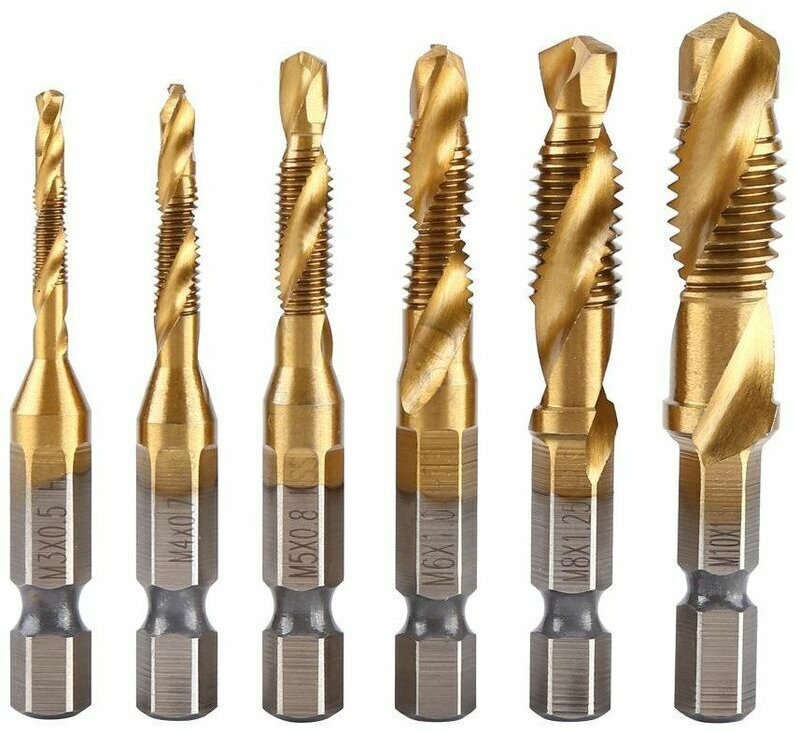 ZVD - Lot de 6 tarauds filetés, foret taraud, filetage métrique M3-M10 avec revêtement en titane hss et embouts de tarau...