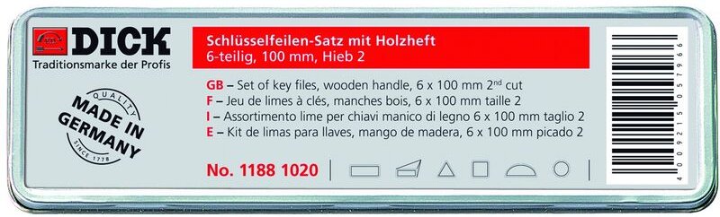 F.DICK Schlüsselfeilensatz, 6-teilig (Hieb: 2 Länge: 100mm Holzgriff in Dose)