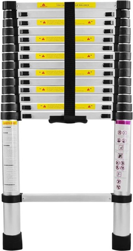 Froadp Teleskopleiter 4,4m Alu Ausziehleiter Mehrzweckleiter, 15 Sprossen - 94cm bis 4,40m Anlegeleiter, 150 kg Belastba...