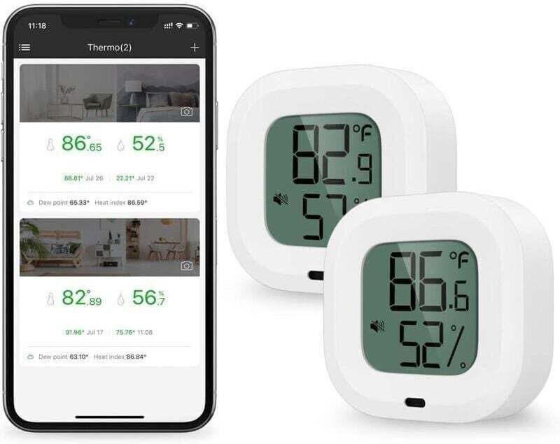 2-teiliges Bluetooth-Thermometer-Hygrometer-Set, Temperatur- und Feuchtigkeitssensor mit Datenexport für iOS und Android...