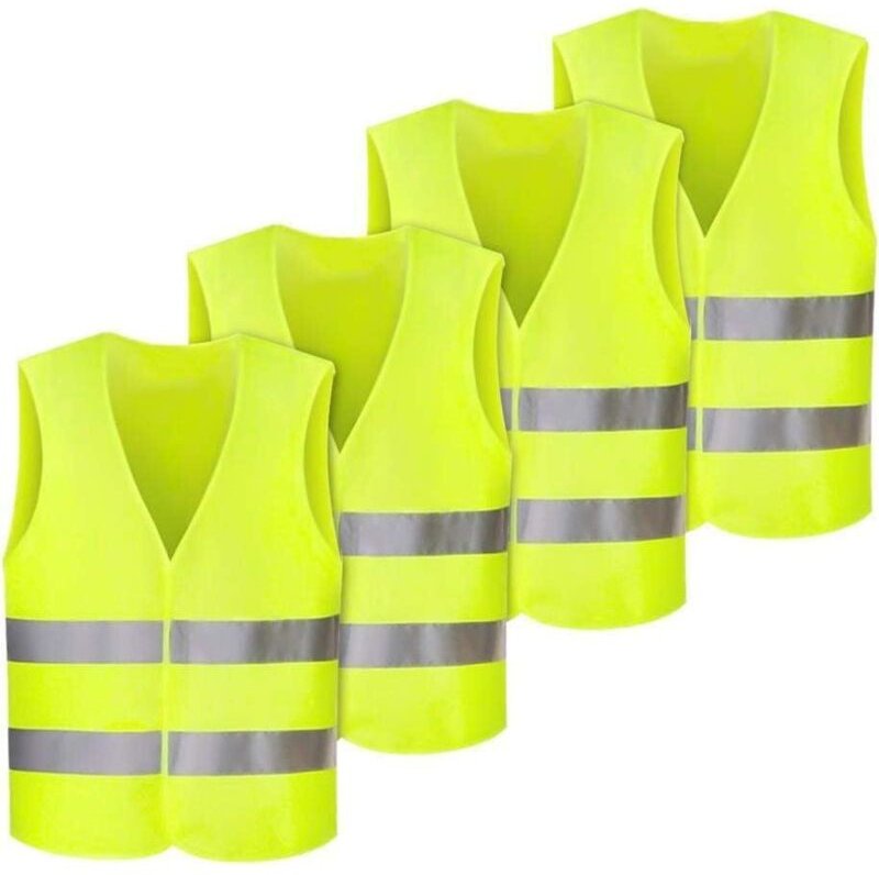 4-teiliges Warnwesten-Set fürs Auto, Warnweste, Pannenweste, gelbe Warnweste, Sicherheitsweste, reflektierende Warnweste...