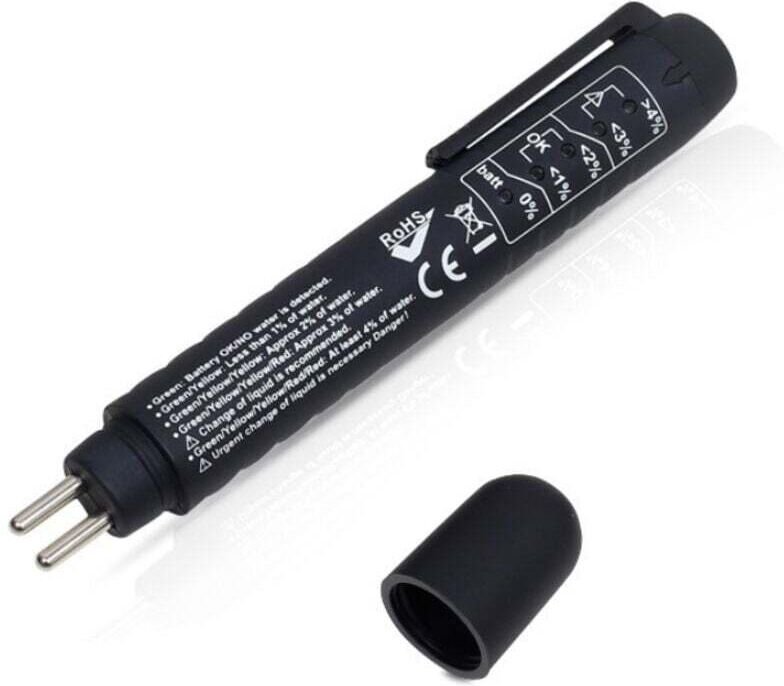 Automatischer Bremsflüssigkeitsfeuchteanalysator mit Bremsflüssigkeits-Teststift und 5 LED-Anzeigen für Dot3, Dot4 und D...