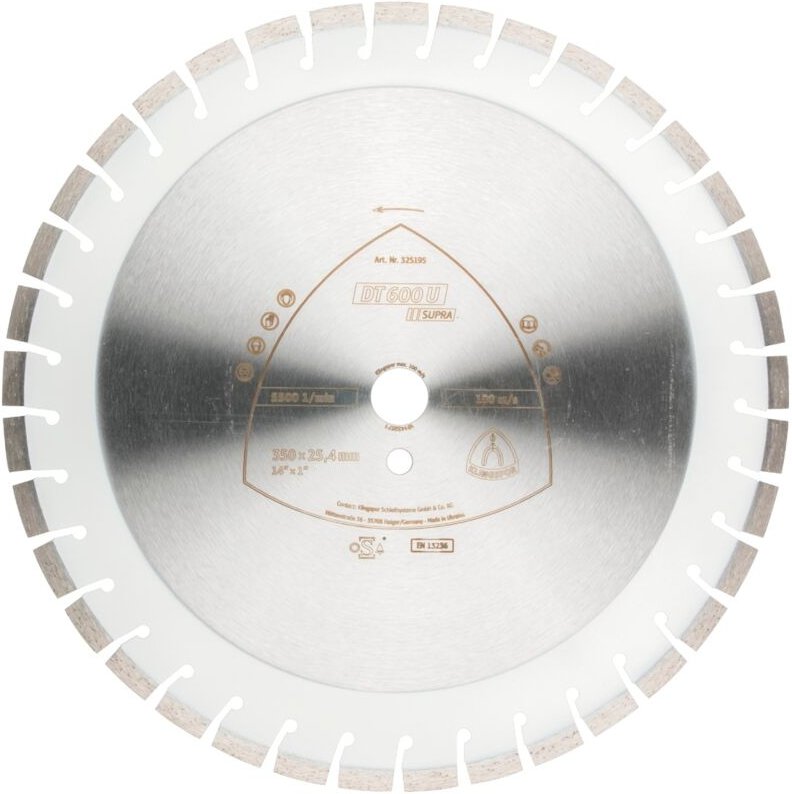 Dt 600 u Diamanttrennscheiben, 350 x 3 x 25,4 mm 37 Segmente 24 x 3 x 10 mm, Kurzverzahnung - Klingspor