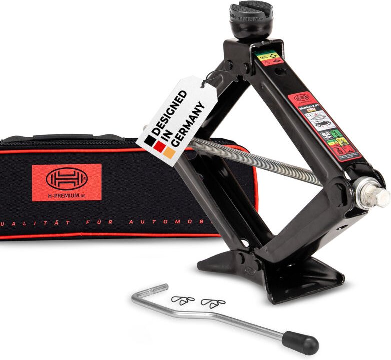 HEYNER® Wagenheber Scherenwagenheber 2,0t - Runder Sattel + Austauschbares Gummipad + Mit Kurbel I TÜV & GS I Auto Heber...