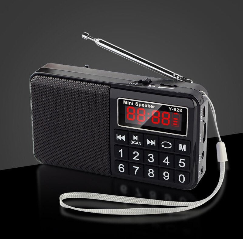 Tragbares FM/AM(MW)/SW/USB/Micro-SD/MP3-Radio mit großen Tasten und großem Bildschirm, wiederaufladbar mumu