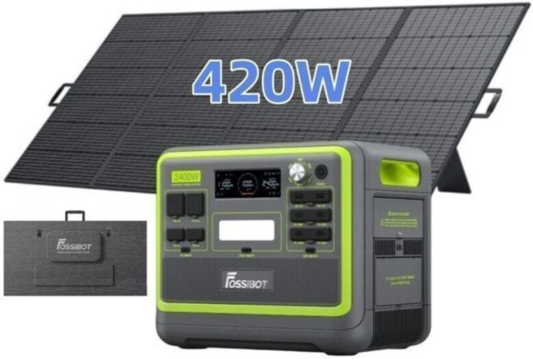 FOSSiBOT F2400 Tragbarer elektrische Generator, 2400W 2048Wh 220-240V LiFePO4 Elektrische Zentrale + 420W Solarpanel Cam...