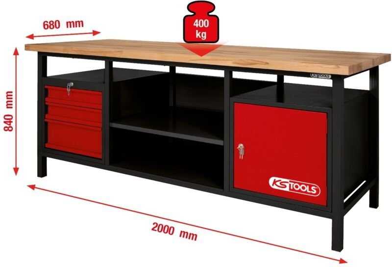 Ks Tools XXL-Werkbank mit 3 Schubladen und 1 Tür