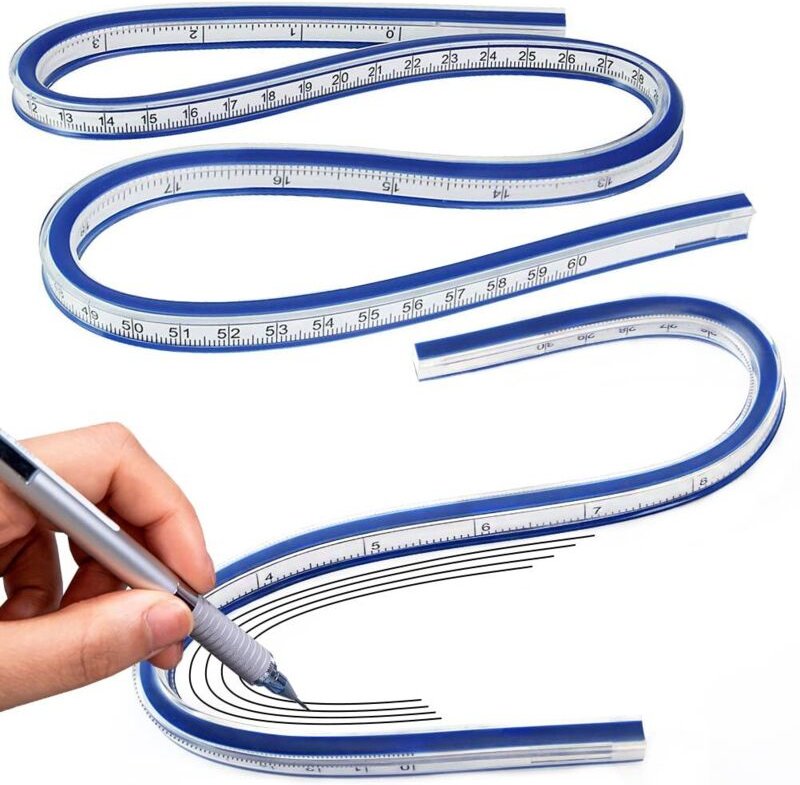 2 Stück flexibles Lineal, flexibles gebogenes Lineal, Lineal aus weichem Kunststoff 30 cm und 60 cm, flexibles Lineal, g...