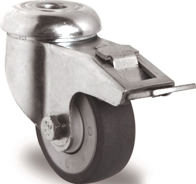 Lenkrolle mit Totalfeststeller Rad-Ø 50 mm Tragfähigkeit 50 kg mit Rückenloch 11 mm Kugellager Gummi grau