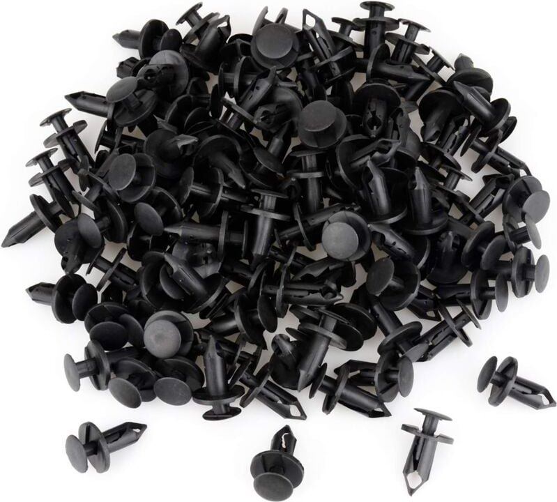 120 Stück Auto-Kunststoffnieten-Befestigungsklammern, schwarze Auto-Clips, Kunststoffnieten, Kotflügel, 8 mm Loch, Druck...