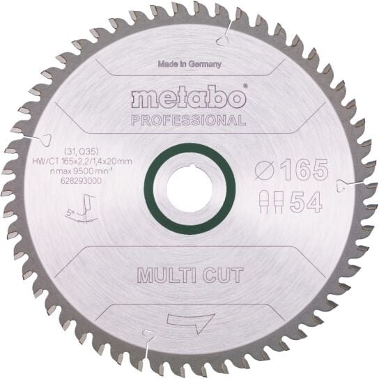 Sägeblatt Metabo multi cut professional 165x20 Z54 fz/tz 5Grad