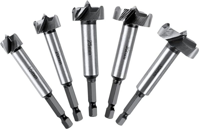 Holzbohrer-Set, 5-teilig, Holzbearbeitungsfräser mit Sechskantgriff, verstellbare Positionierung, HSS-Hartmetall-Lochsäg...