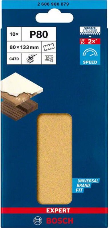 Bosch 10x Expert C470 Schleifpapier mit 8 Löchern für Schwingschleifer 80 x 133 mm G 80 - 2608900879