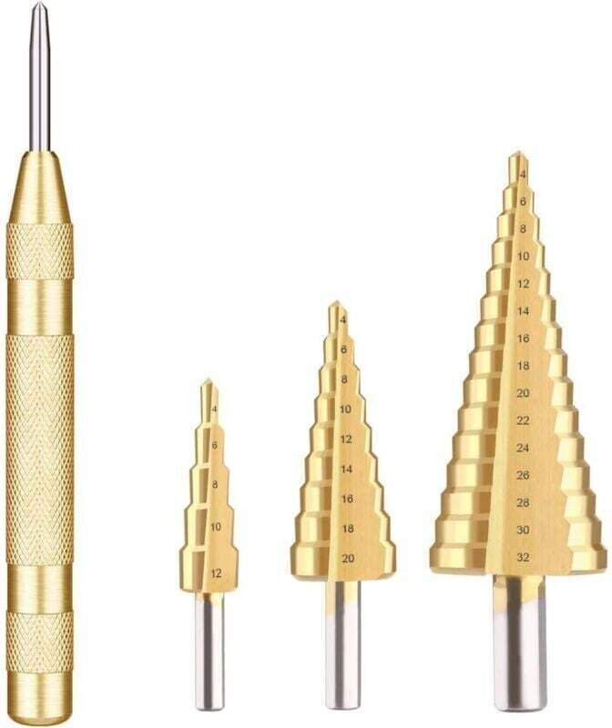 HSS-Stufensenker für Metall, Metall-Stufenbohrer, 4 Stück, 4–12/20/32 mm, dreieckig, konisch, Sechskant, Edelstahl, Meta...