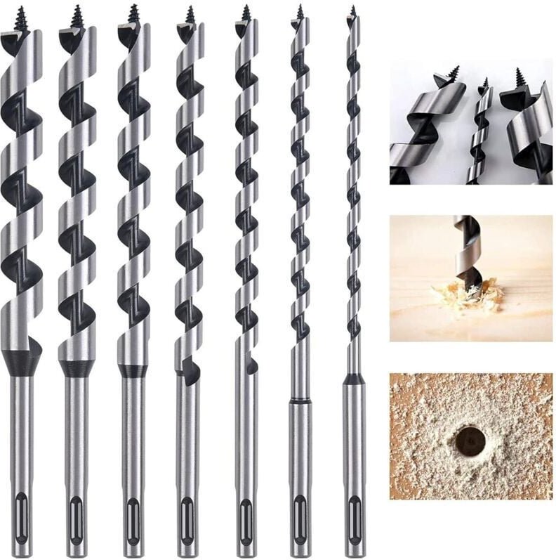 Holzspiralbohrer, 7-teiliges SDS-Plus-Holzbohrer-Set, Spirallochschneider aus Kohlenstoffstahl, Holzbearbeitungswerkzeug...