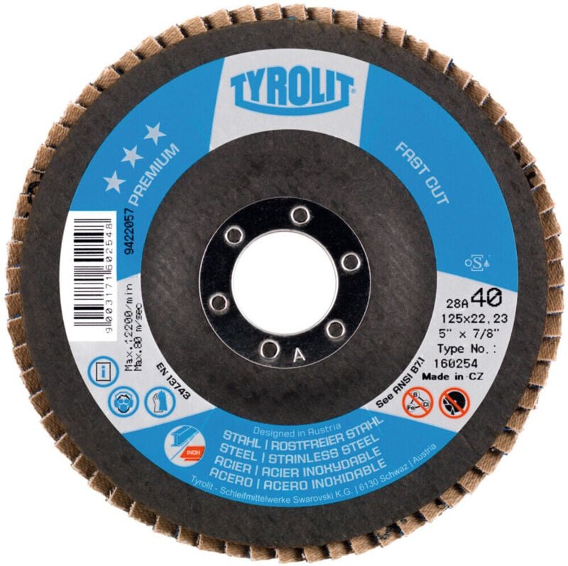 TYROLIT Fächerschleifscheibe (Spezial ZA) Glasgewebeteller flach, Körnung: 40