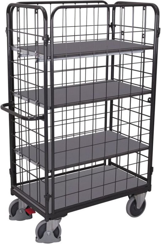 VARIOfit Etagenwagen, hoch und komplett vergittert mit 4 Etagen 850x500mm Anthrzaitgrau RAL 7016