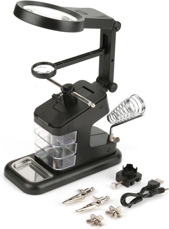 Eosnow USB Electric Loding Iron Workstation mit 3x/4,5x/25x Loupe LED Lights Board Clips (schwarz)