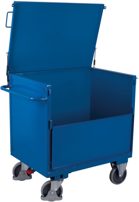 VARIOfit Blechkastenwagen fest verschweißt mit Deckel und halb abklappbarer Längswand 1190x790mm Enzianblau RAL 5016