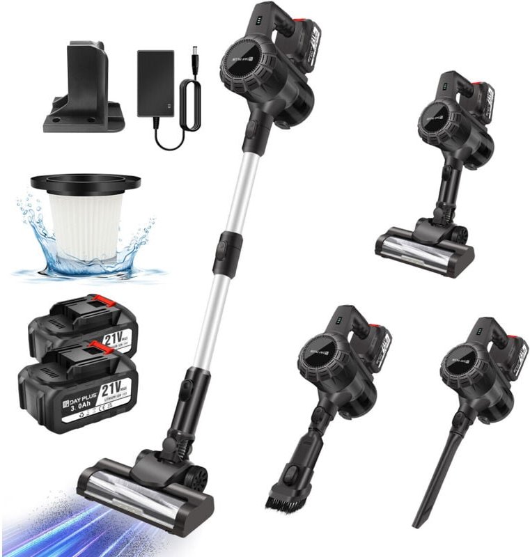 Dayplus - Akku Staubsauger Upright 6-in-1 Kabelloser Handstaubsauger 30000Pa w/ 2PCS 3.0AH Akku