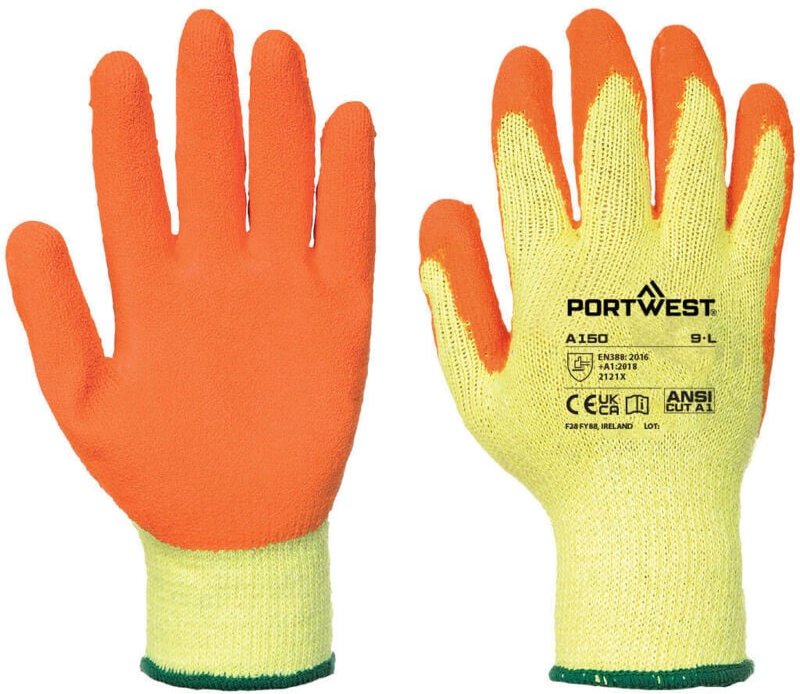 Gestrickte Handschuhe mit klassischer Latex-Beschichtung Orange 2XL – Größe 11