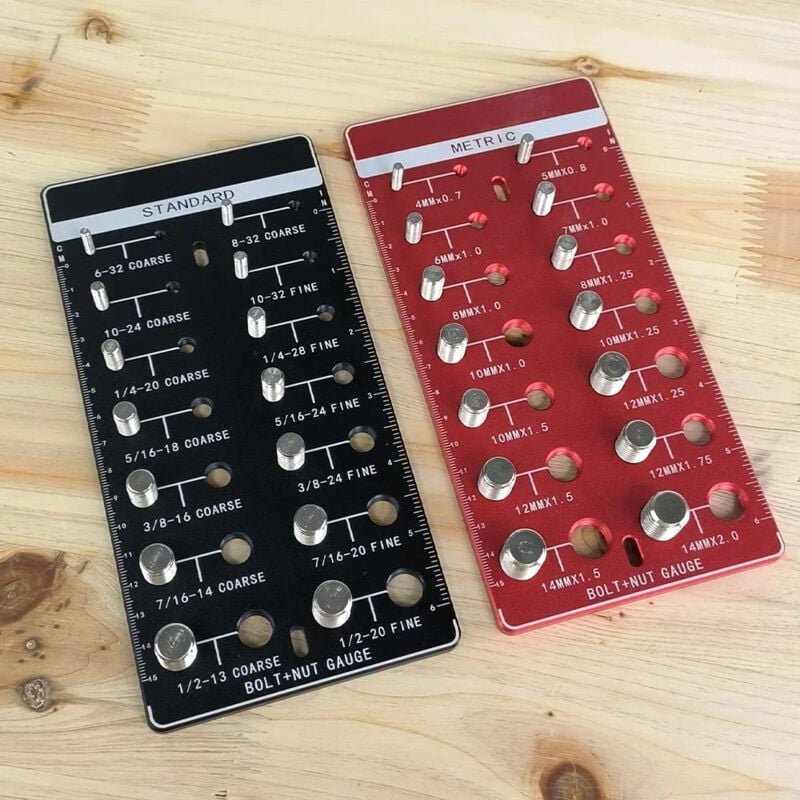 Gewindelehre – SAE- und metrische Muttern/Schrauben, Größen 16 und 15, Edelstahl (schwarze Zoll-Gewindelehre)