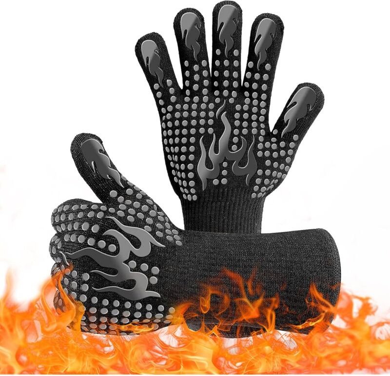 Grillhandschuhe, hitzebeständige Ofenhandschuhe bis 800 °c, hitzebeständige Grillhandschuhe, rutschfeste Küchenhandschuh...