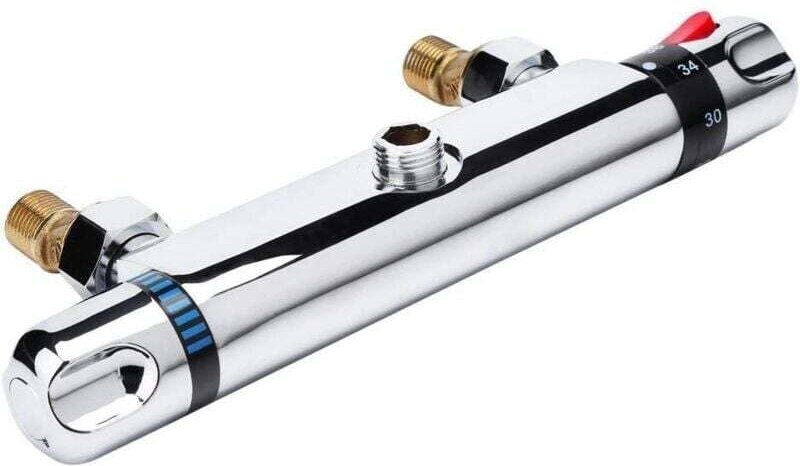 Thermostat-Badewannenarmatur aus Messing und Chrom, Doppelgriff-Dusche, Mischbatterie für heißes und kaltes Wasser, Wand...