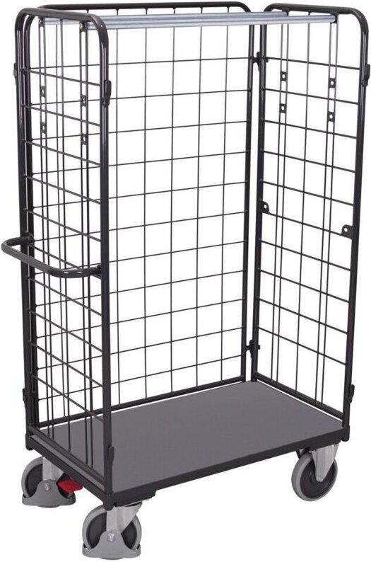 VARIOfit Paket-Dreiwandwagen, hoch, seitlich vergittert Ladefläche 850x500mm Anthrazitgrau RAL 7016