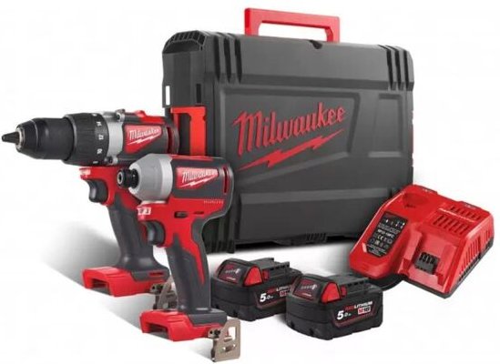 Milwaukee Powerpack M18 BLPP2B2-502X: Akku-Bohrschrauber, Akku-Schlagschrauber, 2x Akku 5 Ah, Schnellladegerät, HD Box