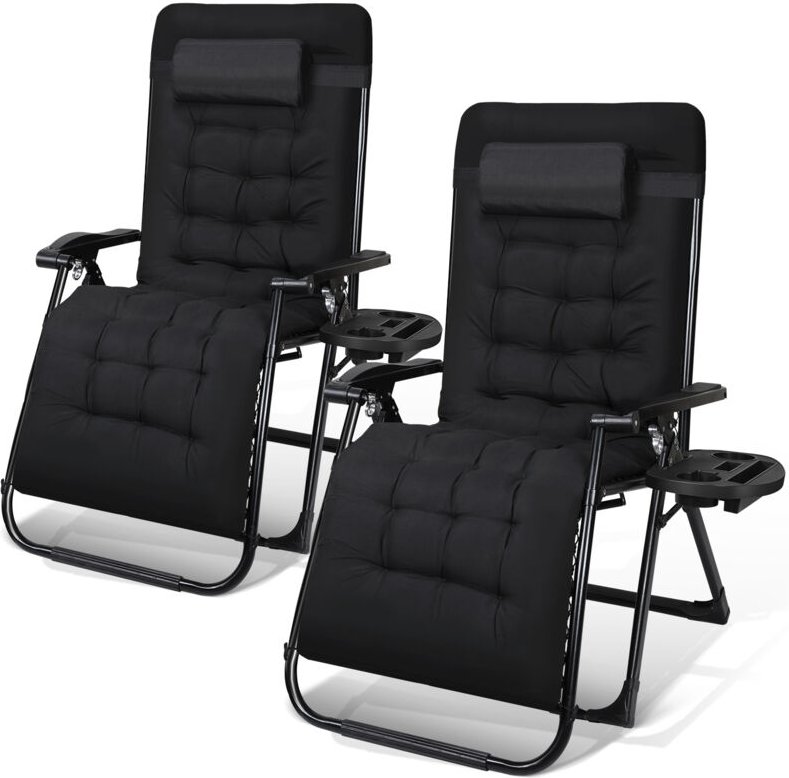 Wolketon Sonnenliege Liegestuhl Klappbar Mit Getränkehalter Gartenstuhl Mit Auflage Polster Liegestuhl Extra groß Garten...