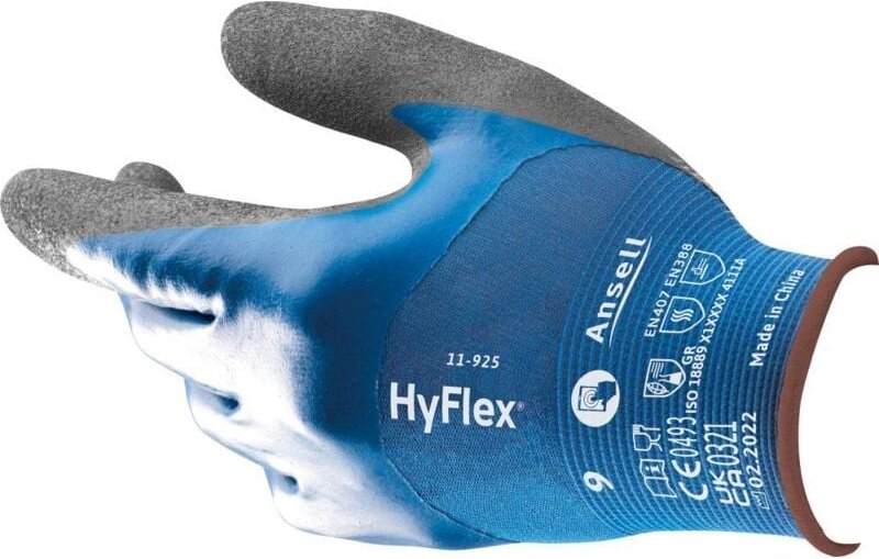 Handschuhe HyFlex 11-925 Gr.8 blau Spandex/Nylongewebe m.Nitril en 388 Kat.II 12 Stk - Ansell