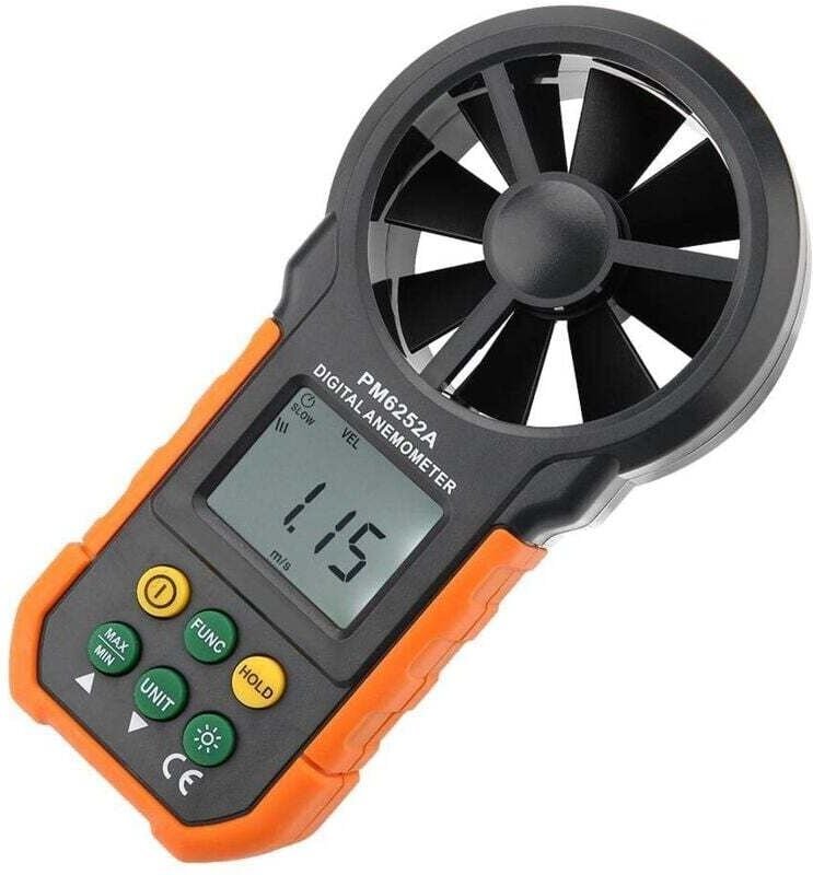 PM6252A Digitales Windgeschwindigkeitsmessgerät, Taschenanemometer mit großem LCD-Bildschirm und Hintergrundbeleuchtung,...