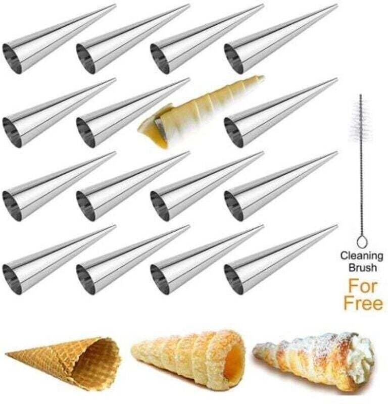 16-teiliges Croissant-Formenset, XU Edelstahl-Kegelformen, Spiral-Kegel-Sahneformen, für Croissants, Blätterteig, Eiscre...