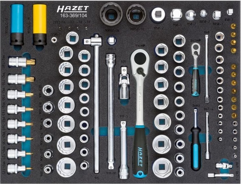 Hazet Steckschlüssel Satz, Vierkant hohl 6,3 mm (1/4), Vierkant hohl 12,5 mm (1/2), Vierkant massiv 20 mm (3/4), Außen-S...