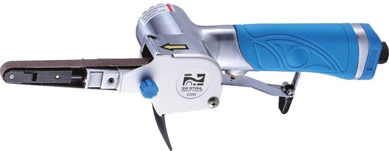 SW-Stahl S3295 Druckluft Bandschleifer I 1/4 Zoll Druckluftstecker I 360° dreh-und arretierbarer Schleifarm I inklusive ...