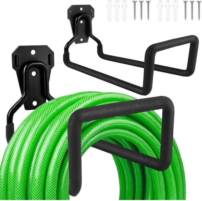 Set aus 2 robusten Metall-Gartenschlauchhaltern, Schlauchaufrollern, universellen Wandhaken für Garage und Gartengeräte.