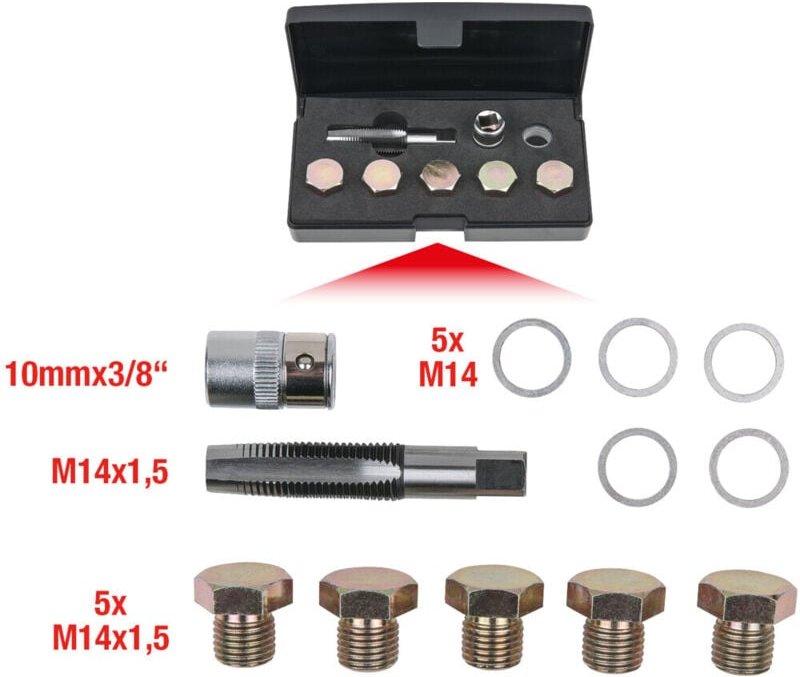 Ölablassschrauben-Gewindereparatur-Satz, 12-tlg M14 x 1,5