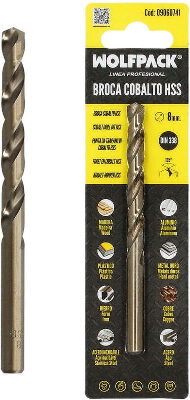 Kobalt hss zylindrischer Bohrer 8,00 mm. Blister 1 Stück.