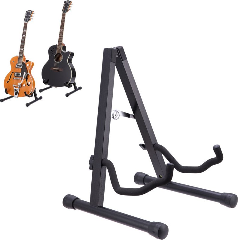 Relaxdays Gitarrenständer, Ständer Akustik-, Bass- & E-Gitarre, Holz, Birke, faltbar, HxBxT: 39 x 29 x 31 cm, schwarz