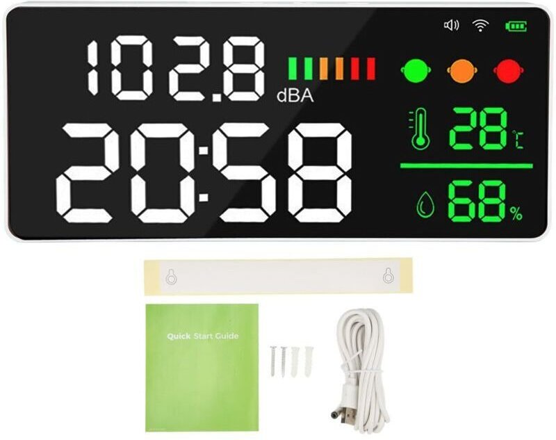 Grossbildschirm, Dezbelmeter, Led-Anzeige, Wlan Zur Schallpegelmessung, Temperatur- Und Luftfeuchtigkeitsüberwachung