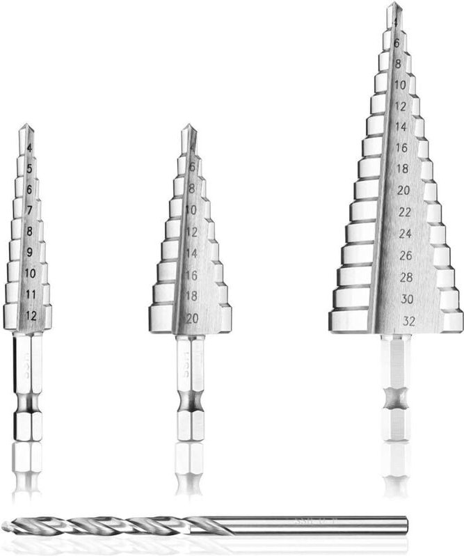 Geschichteter WaldHSS-Metallbohrer-Set, 4-12/20/32 mm, Stufenbohrer, Stahlfräser, konischer Dreieckbohrer mit Titanbesch...