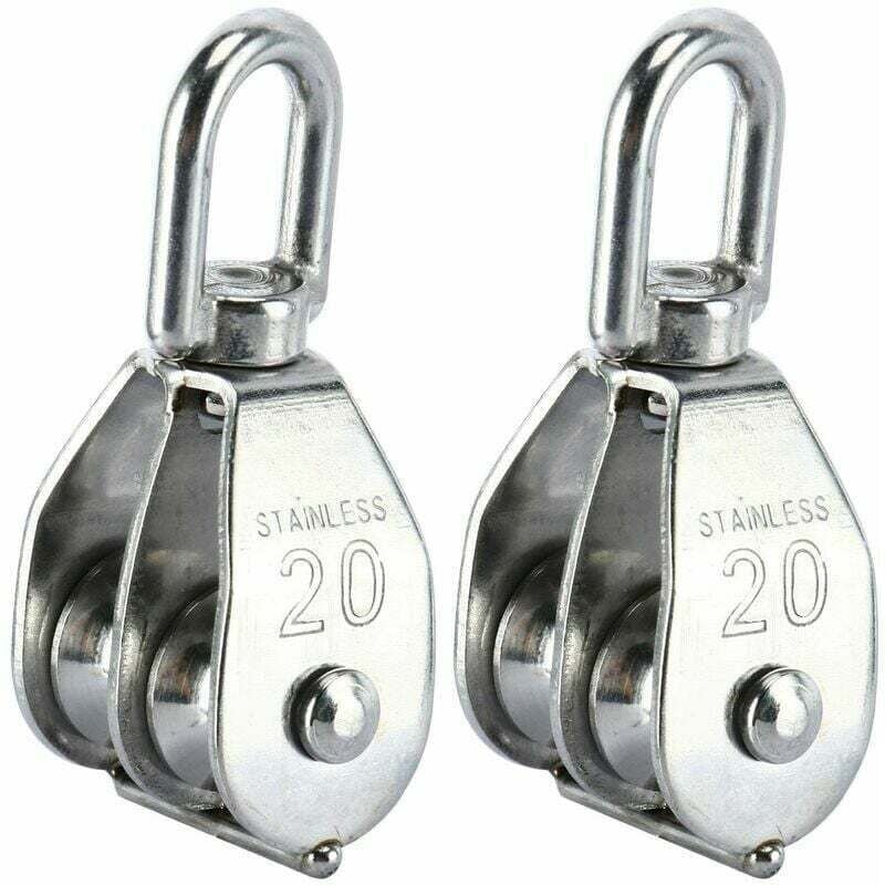 Satz aus 2 Doppelrollenblöcken aus Edelstahl 304 mit Doppelrollen-Drehhaken (M20)