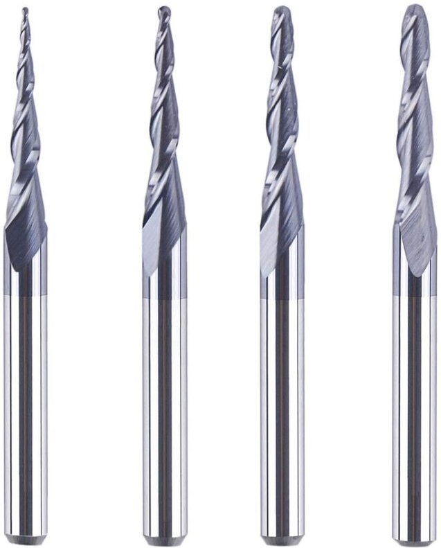 Satz von 4 konischen Fräsern, 3,175 mm, Radius von 0,25 bis 1,0 mm, CNC-gefräste Hartmetallfräser mit TiAlN-Beschichtung...